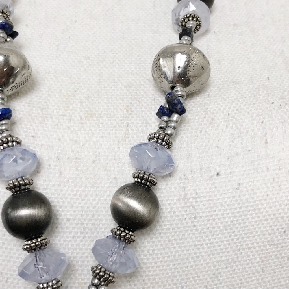 NWT CHICO’S Boho Lavender jewels with Gun Metal Beads Long Tassel Necklace - Picture 6 of 16